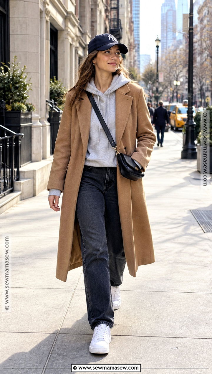 New York Hoodie and Wool Coat Outfit - 25 autumn new york outfits