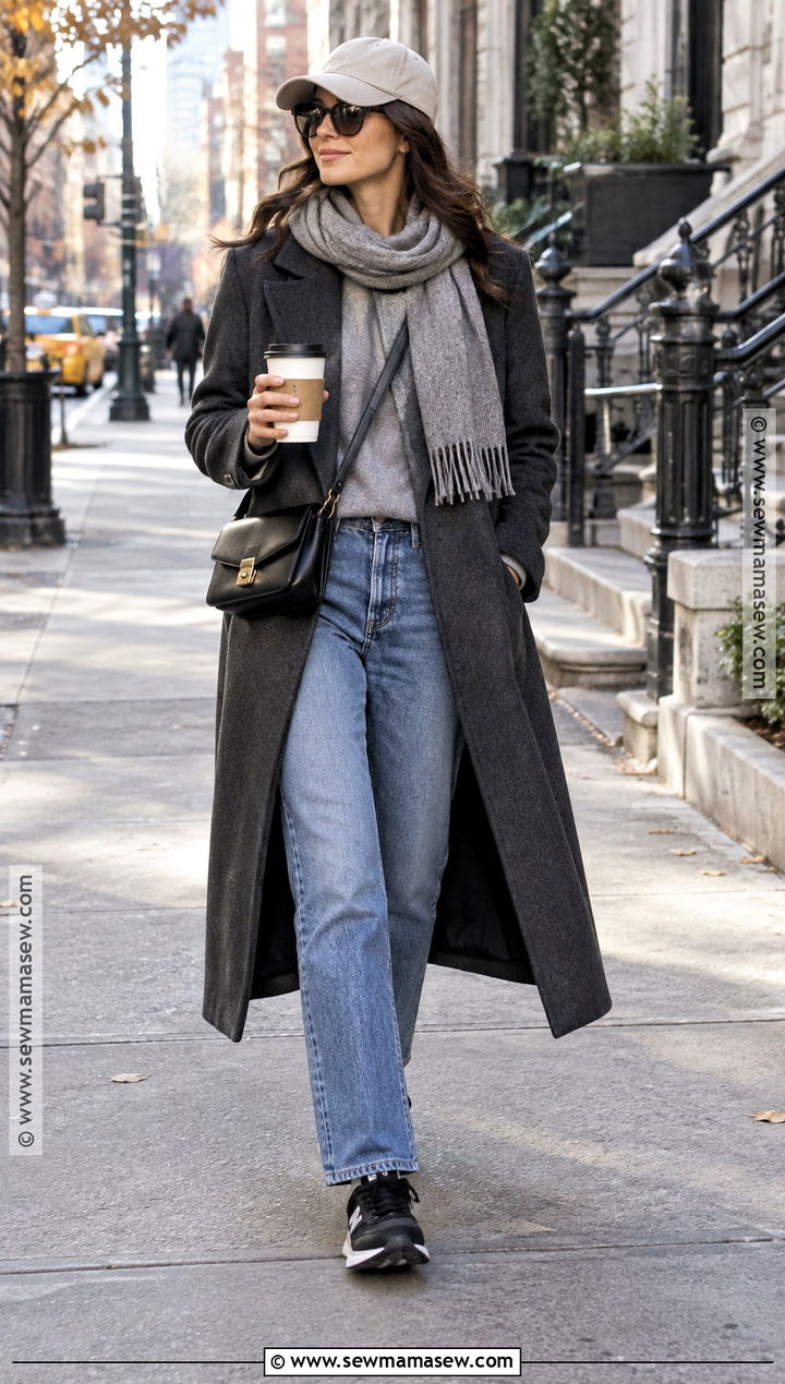 New York Long Coat and Baseball Cap Outfit - 25 autumn new york outfits