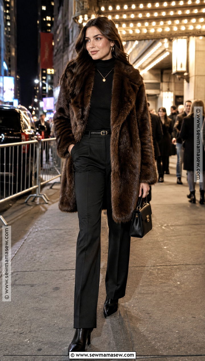 New York November Faux Fur Coat And Trousers Outfit - 20 Outfits For New York In November