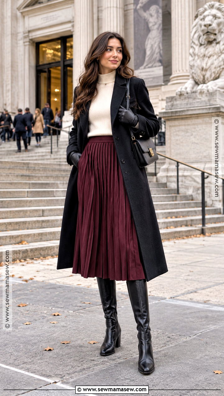 New York November Pleated Midi Skirt Outfit - 20 new york outfits november