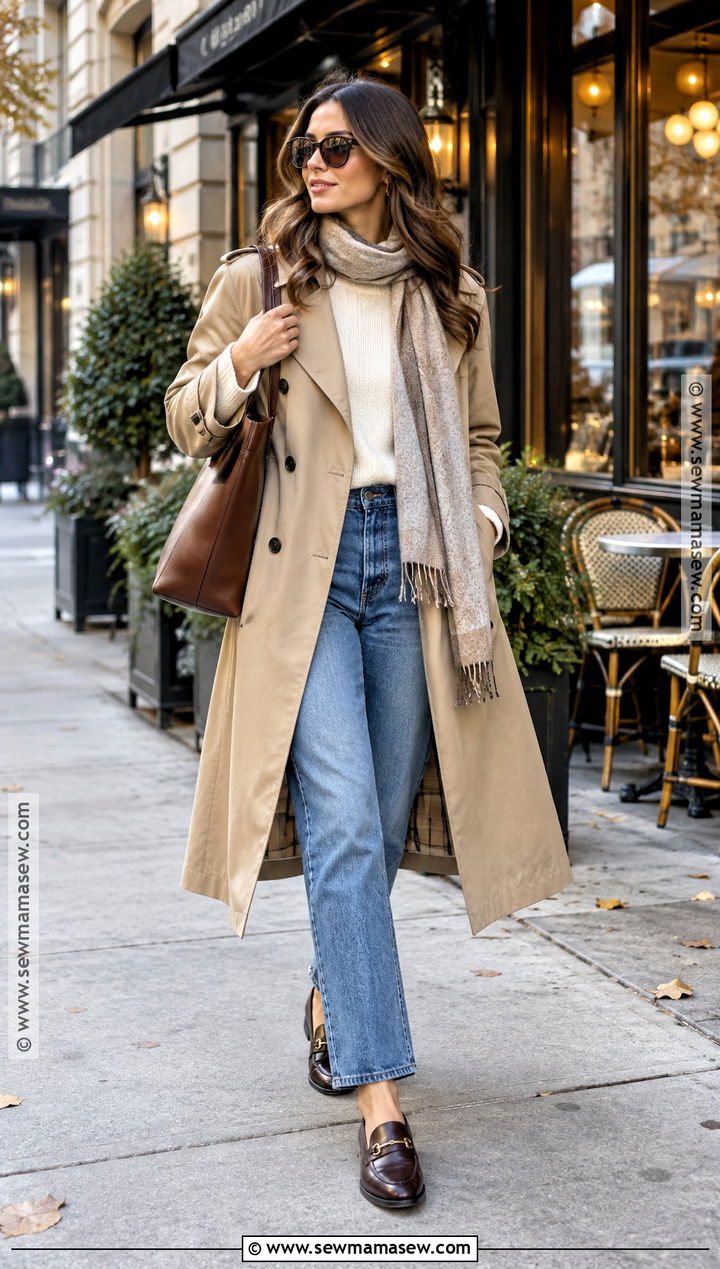New York November Trench Coat And Sweater Outfit - 20 Outfits For New York In November