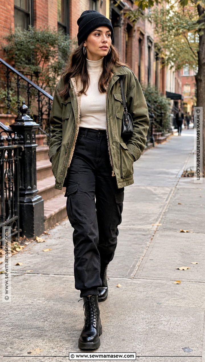 New York November Utility Jacket And Cargo Pants Outfit - 20 Outfits For New York In November