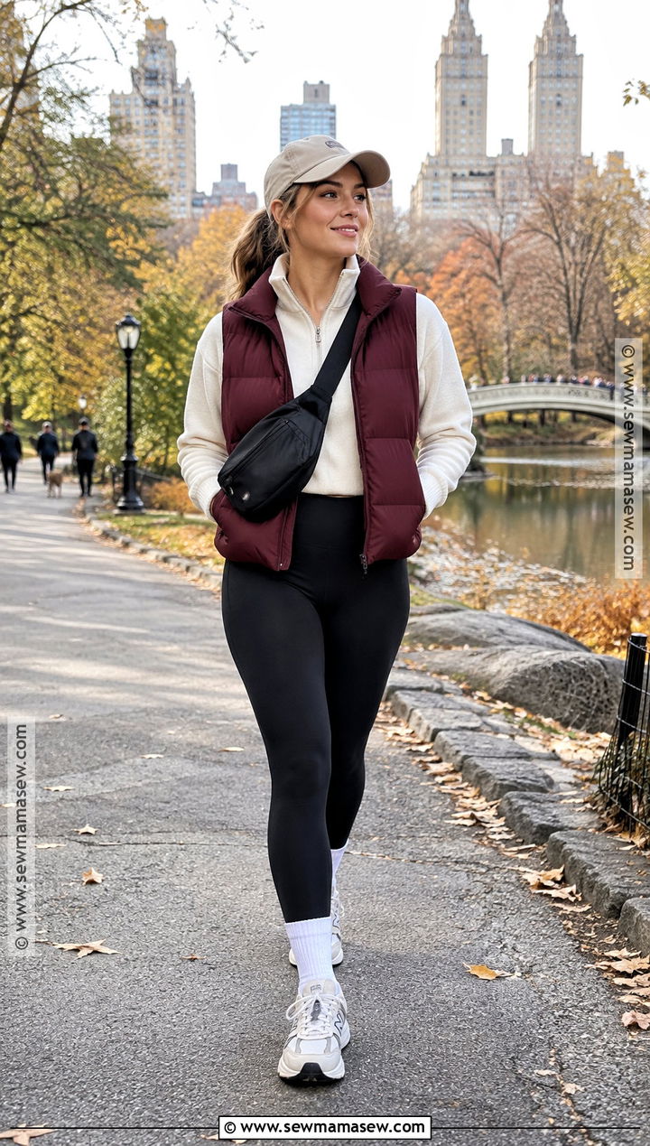 New York Puffer Vest and Leggings Outfit - 25 autumn new york outfits