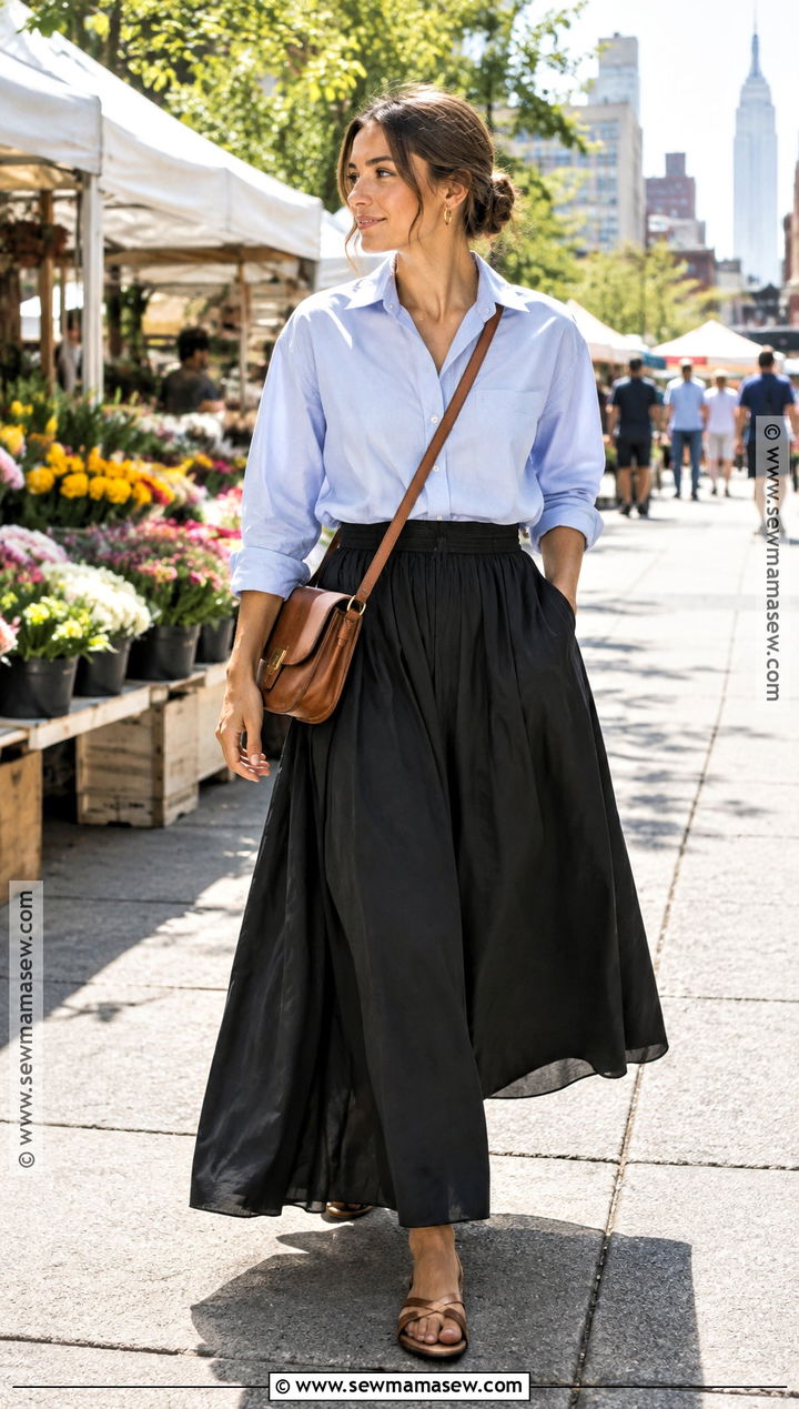 New York September Poplin Shirt And Maxi Skirt Outfit - 25 new york outfits september