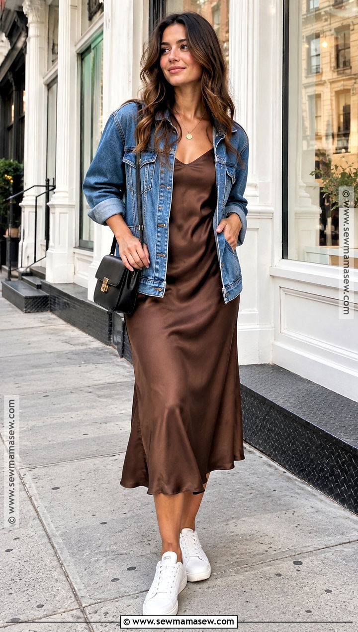 New York September Slip Dress And Denim Jacket Outfit - 25 new york outfits september