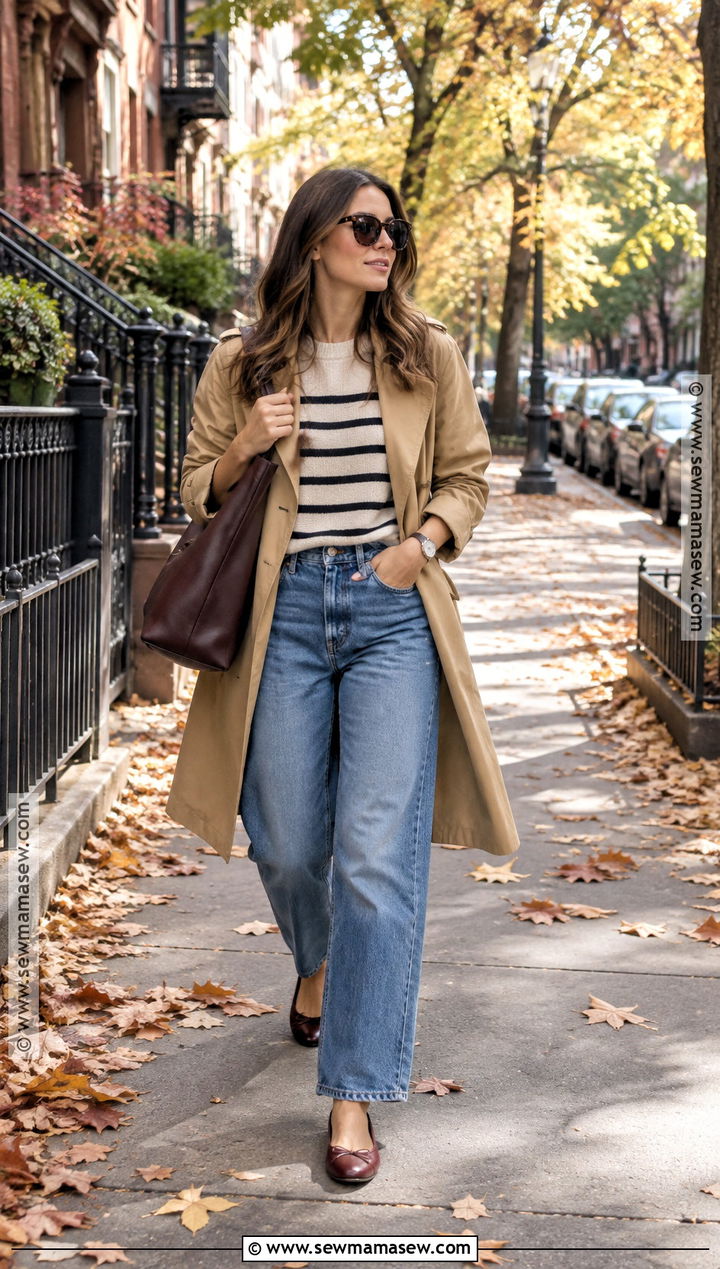 New York Striped Sweater and Relaxed Jeans Outfit - 25 autumn new york outfits