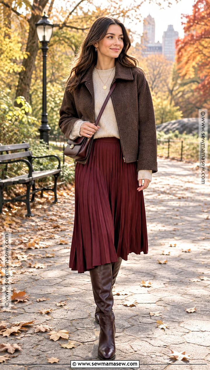 New York Sweater and Pleated Midi Skirt Outfit - 25 autumn new york outfits