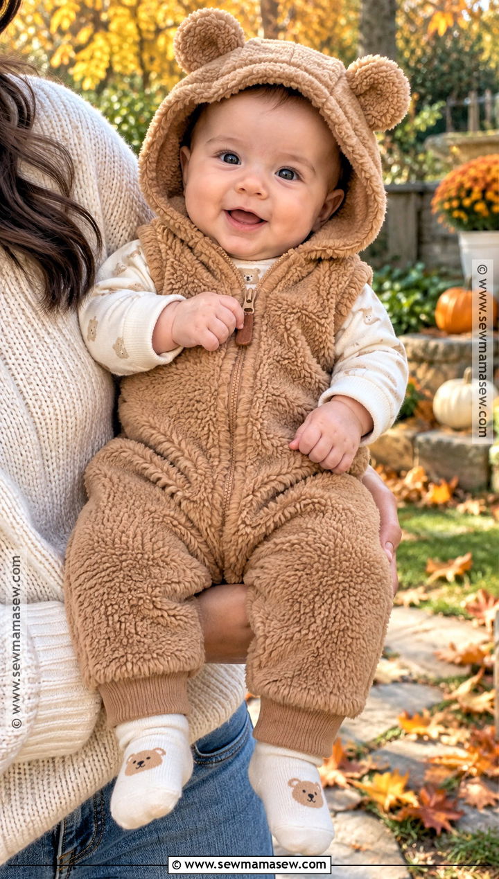 Newborn Bear Fleece Romper Outfit - 15 newborn fall fashion ideas