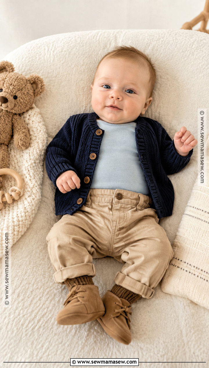 Newborn Navy Cardigan And Tan Pants Outfit - 20 Newborn Fall Outfits for Boys