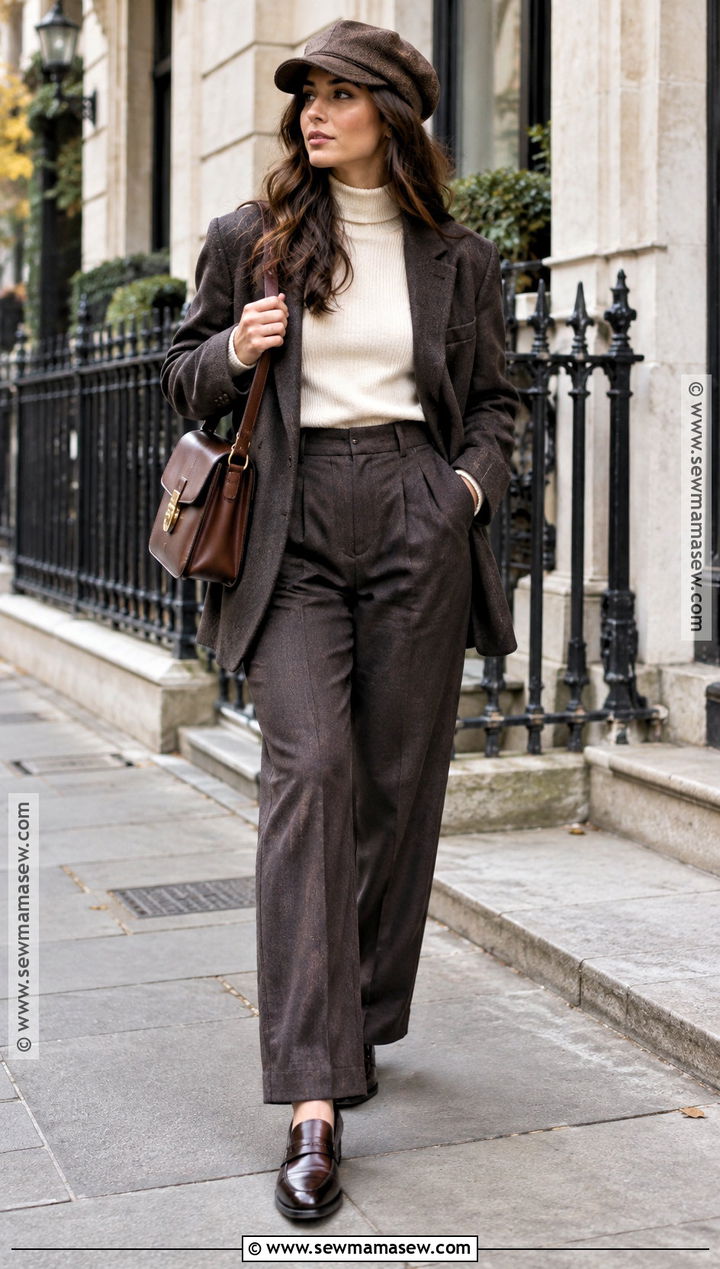Newsboy Cap With Blazer And Trousers - 20 Fall Hat Outfits