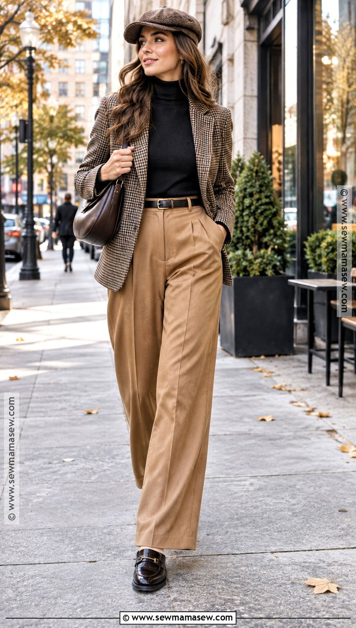 Newsboy Cap With Turtleneck And Wide Leg Pants - 20 Fall Hats For Women Outfits