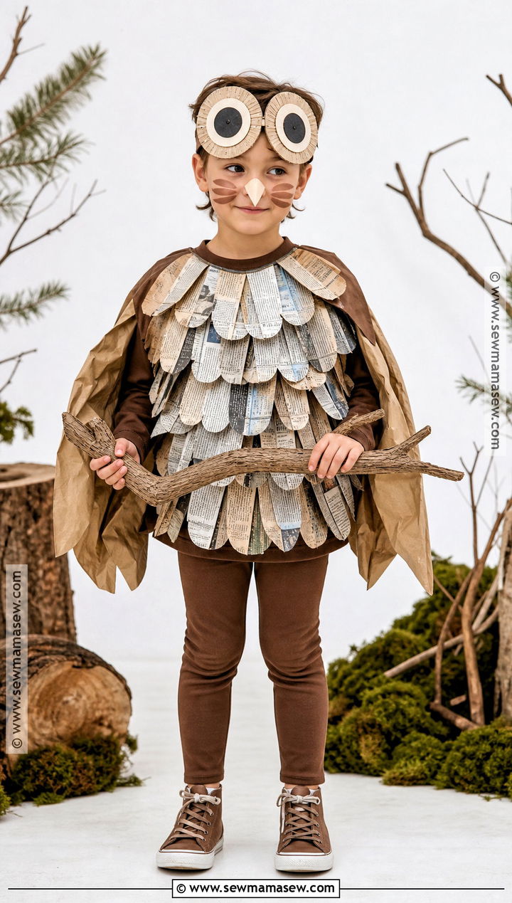 Newspaper Owl Costume - 35 recycled costumes for kids