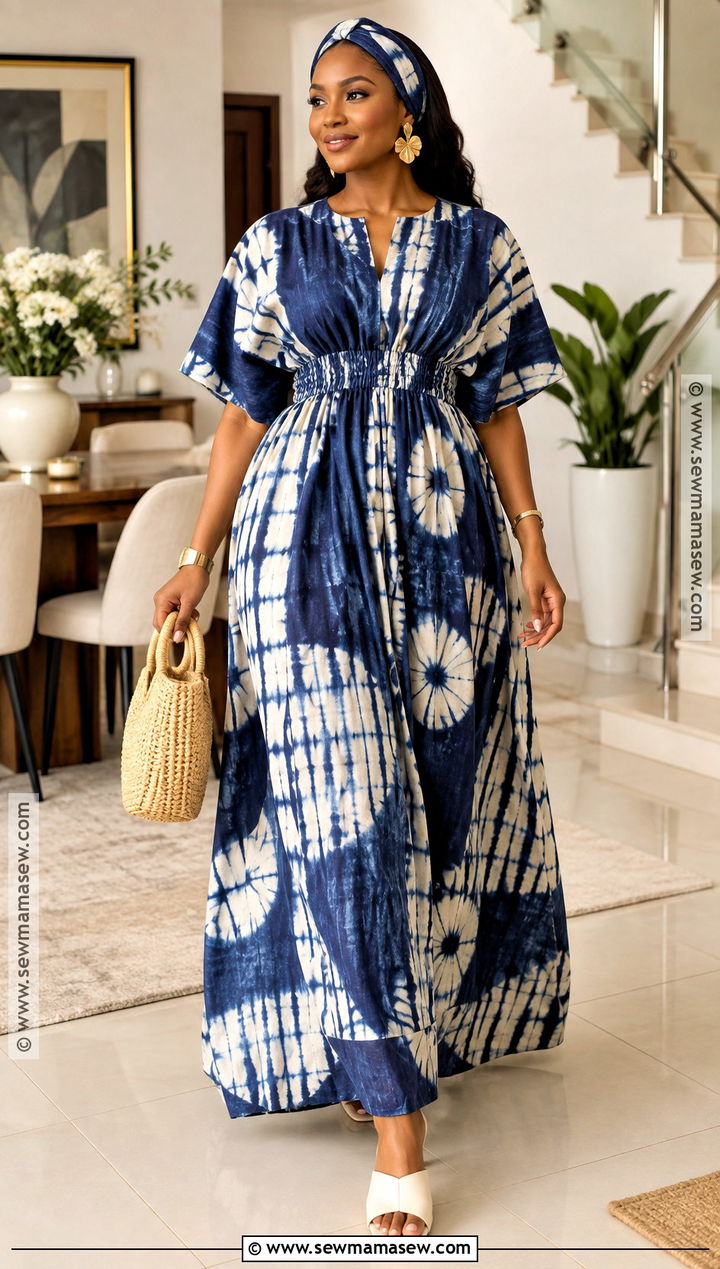 Nigerian Thanksgiving Adire Maxi Dress - 15 nigerian thanksgiving outfit ideas