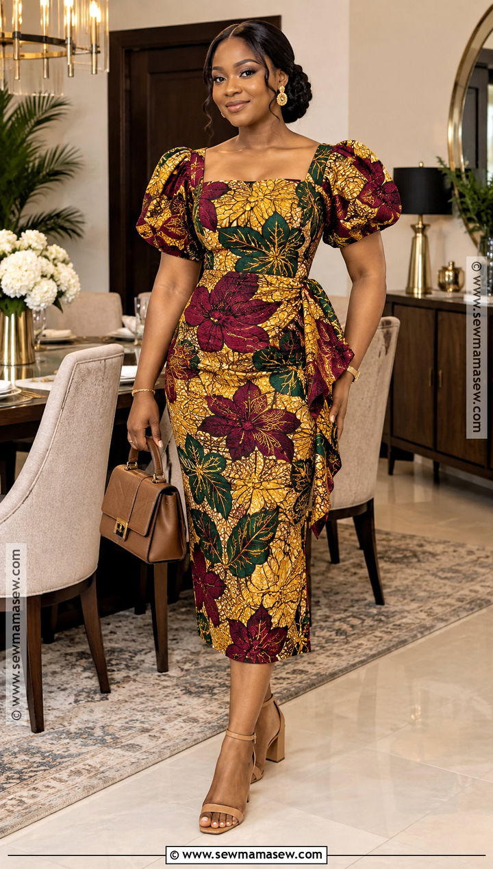 Nigerian Thanksgiving Ankara Midi Dress - 15 nigerian thanksgiving outfit ideas