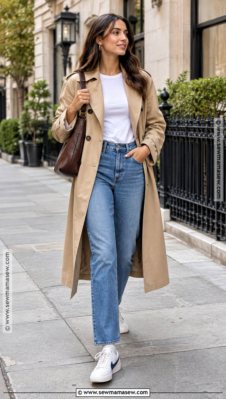 Nike Cortez With Trench Coat And Straight Jeans - 15 Nike Sneakers Fall Style