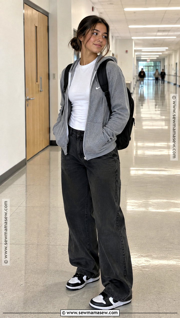 Nike Dunk Low Outfit With Wide Leg Pants - 15 back to school nike outfits
