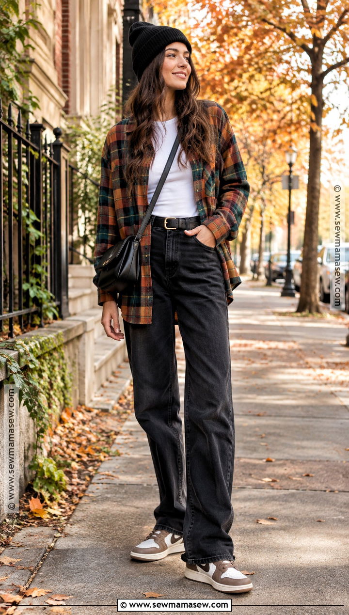 Nike Dunk Low With Flannel Shirt And Black Jeans - 15 nike dunk low outfit fall ideas