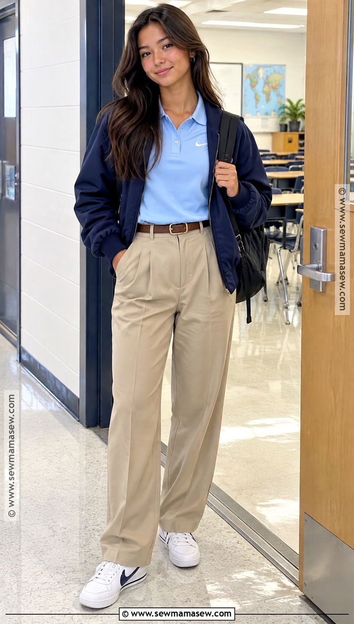 Nike Polo Outfit With Pleated Pants - 15 back to school nike outfits