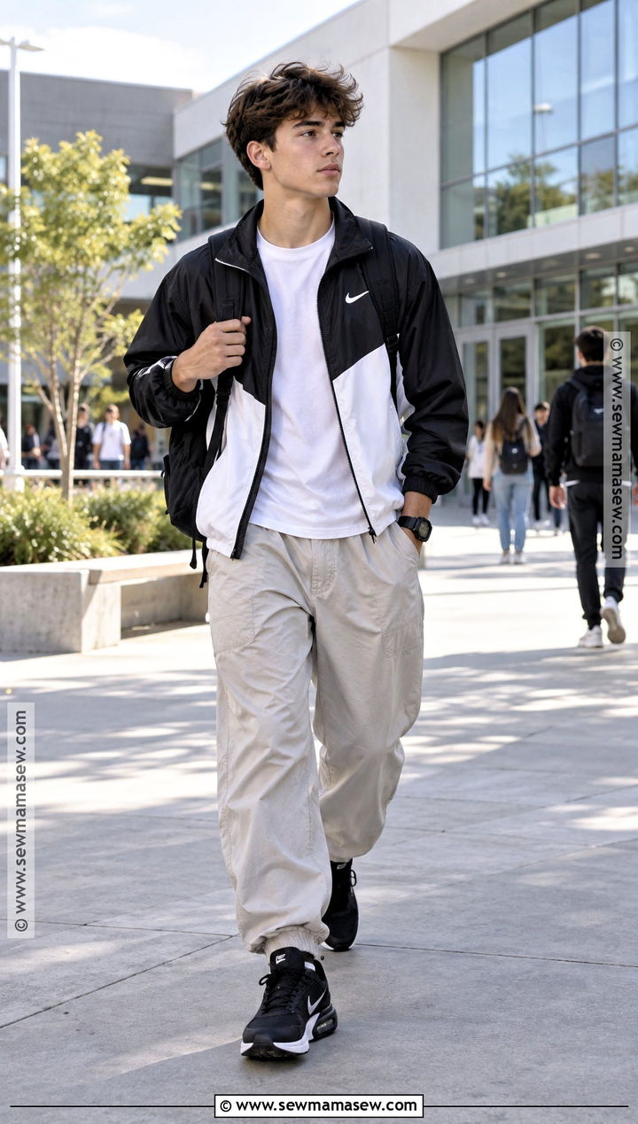 Nike Windbreaker Outfit With Parachute Pants - 15 back to school nike outfits