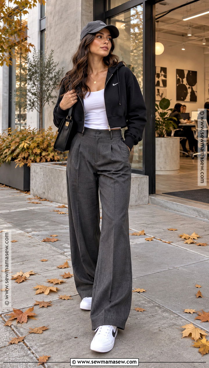 Nike Zip Up Hoodie With Wide Leg Pants - 15 nike hoodie fall fashion ideas