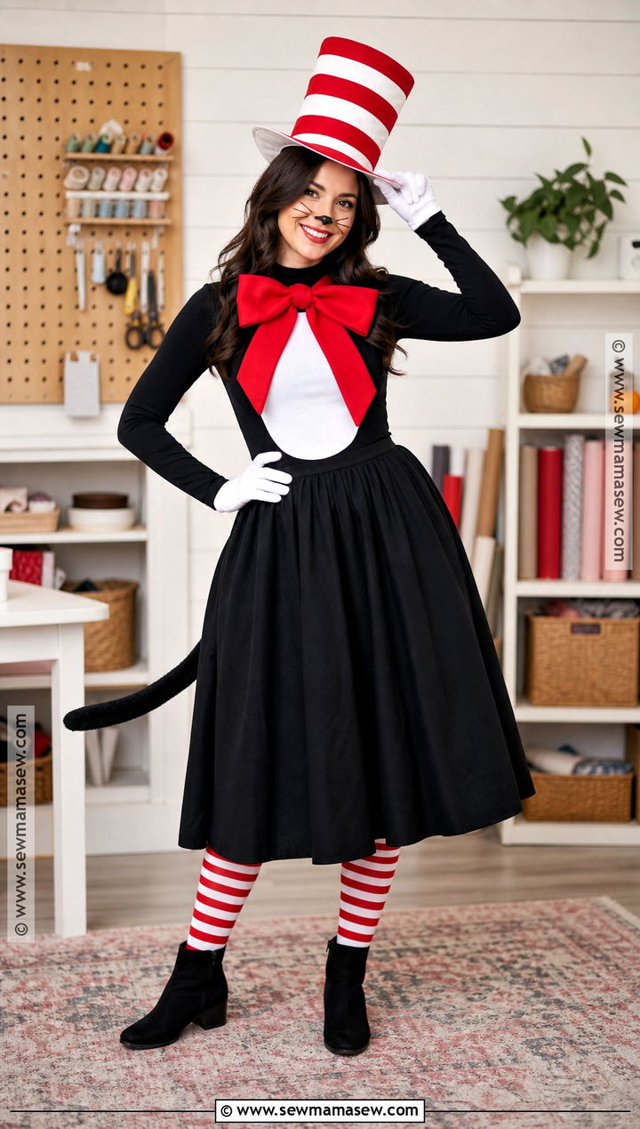 No Sew Cat In The Hat Costume With Midi Skirt - 30 cat in the hat costume women's ideas