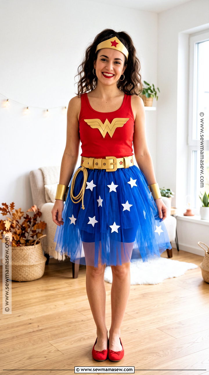 No Sew Wonder Woman Costume With Tulle Skirt - 50 wonder woman costume ideas