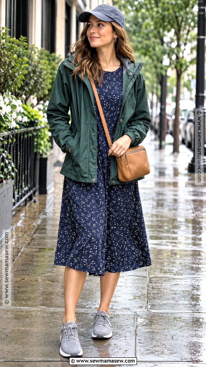 Nola Rain Jacket And Casual Dress Outfit - 20 Nola Outfit Fall Ideas