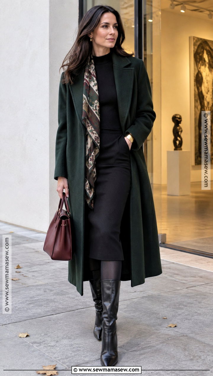 November Black Dress and Long Coat Outfit - 20 November Style Ideas