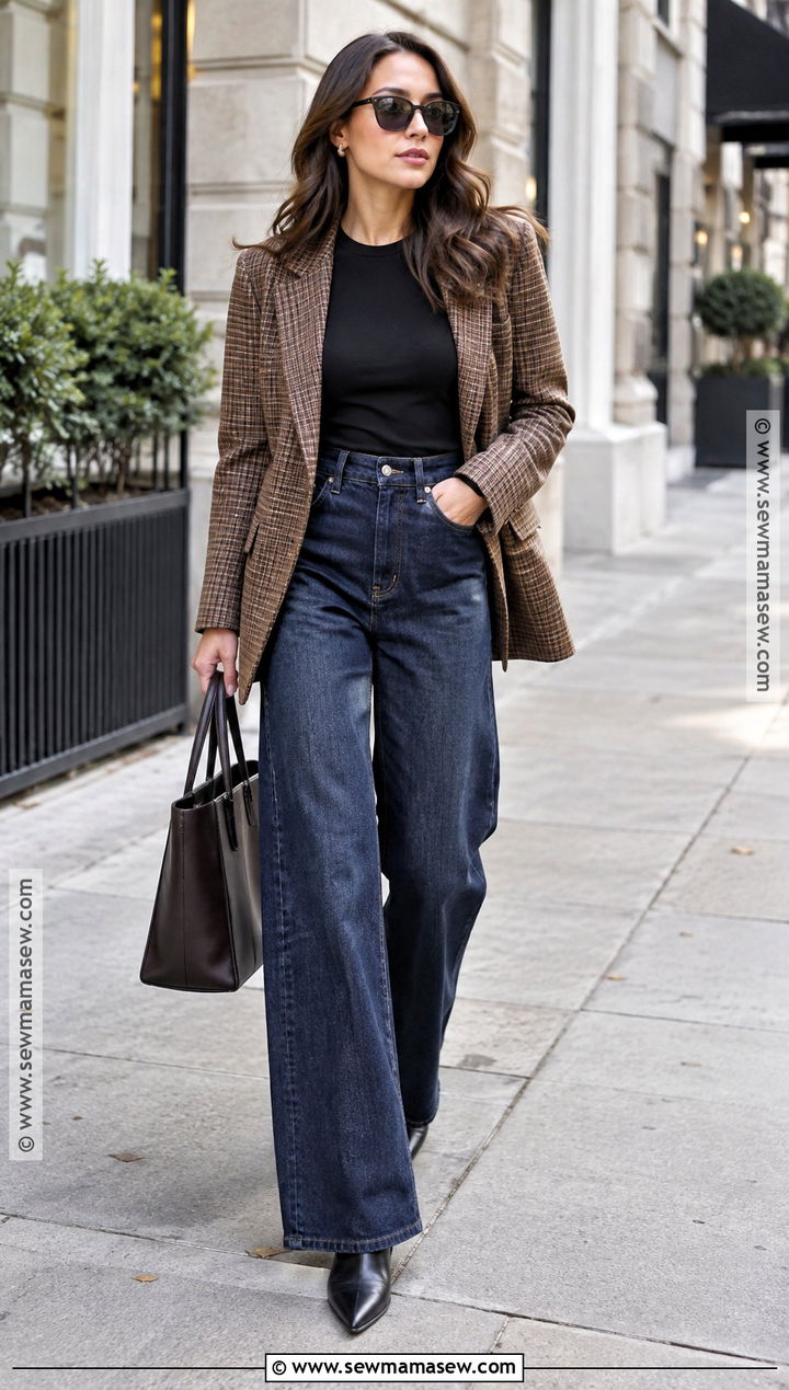 November Blazer And Wide Leg Jeans Outfit - 20 november fashion ideas