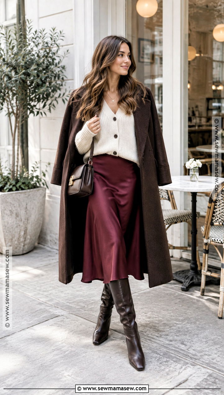 November Cardigan And Satin Midi Skirt Outfit - 25 november outfit ideas