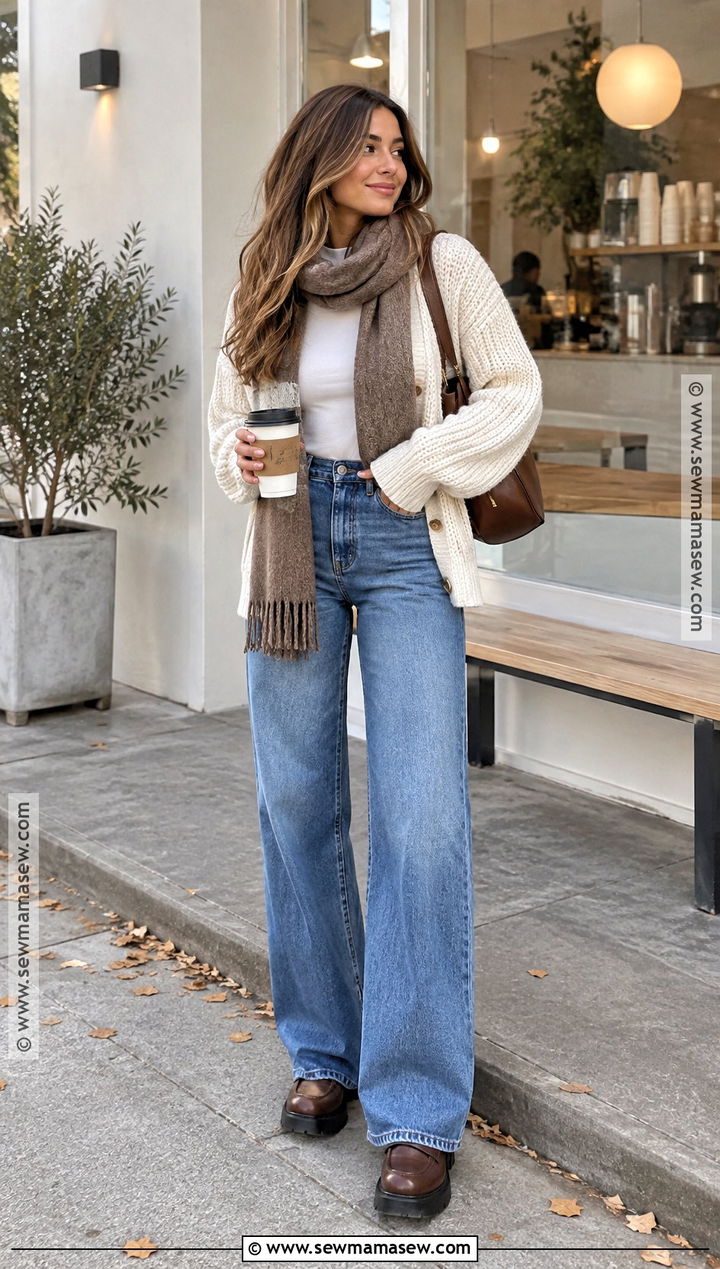 November Cardigan And Wide Leg Jeans Outfit - 20 november style outfits