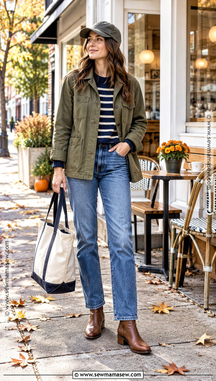 November Chore Coat Striped Sweater and Jeans Outfit - 20 november clothes