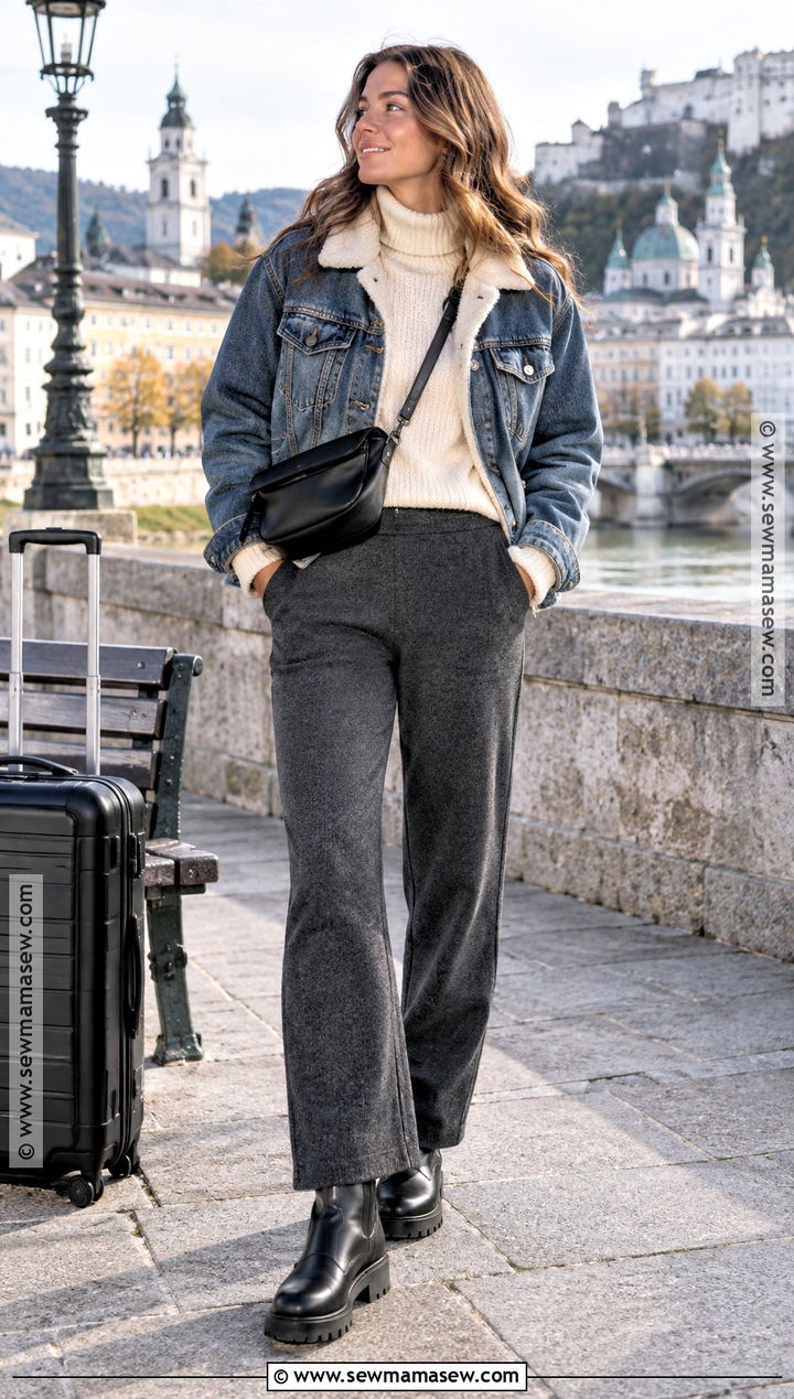 November Denim Jacket And Knit Pants Outfit - 20 november style outfits