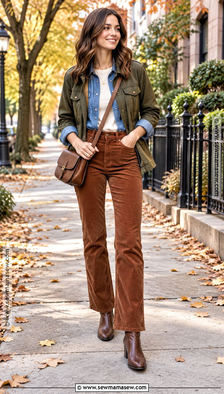 November Denim Shirt and Corduroy Pants Outfit - 15 November Style Challenge Ideas