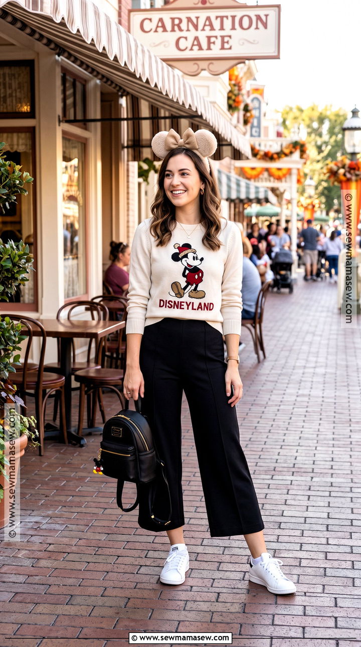 November Disneyland Sweater And Wide Leg Pants Outfit - 20 disneyland outfits november