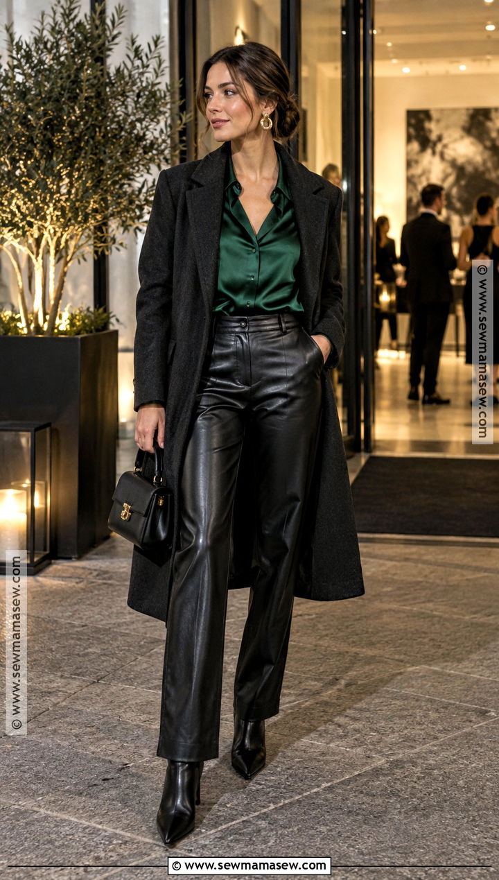 November Evening Blouse And Leather Pants Outfit - 20 Outfits For November
