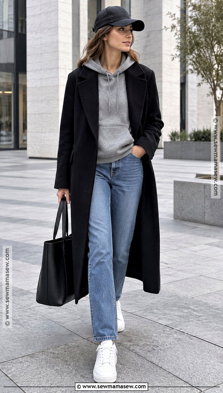November Hoodie and Wool Coat Outfit - 20 November Style Ideas