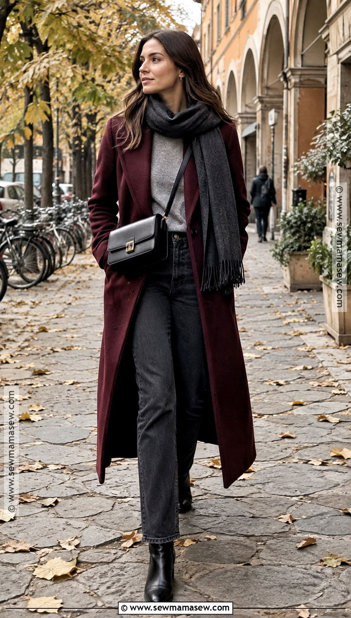 November Italy Burgundy Coat and Neutral Basics Outfit - 20 november italy outfits