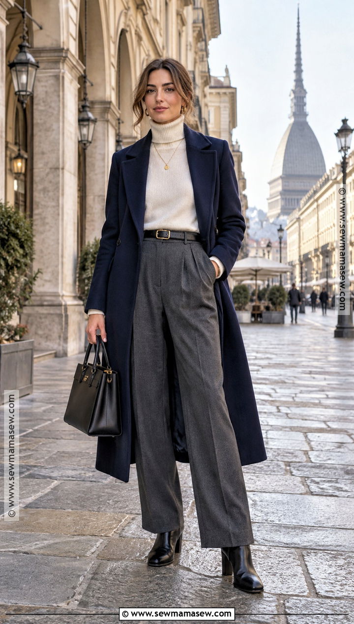 November Italy Turtleneck and Pleated Trousers Outfit - 20 november italy outfits
