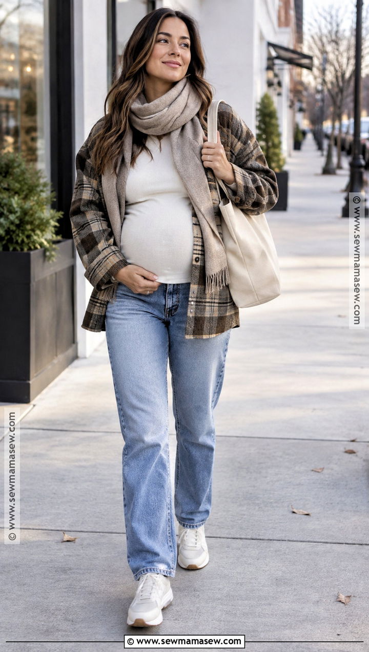 November Maternity Jeans And Shacket Outfit - 15 november maternity outfits