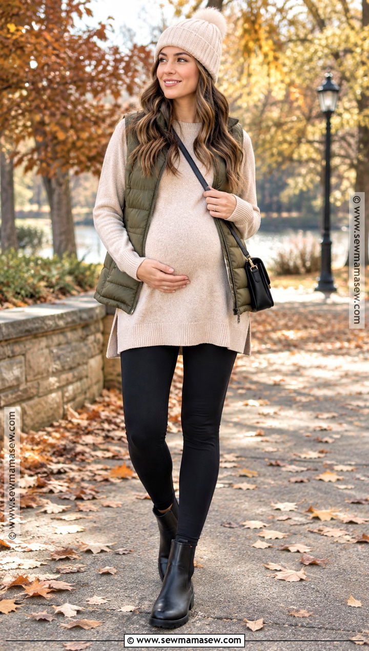 November Maternity Leggings And Puffer Vest Outfit - 15 november maternity outfits