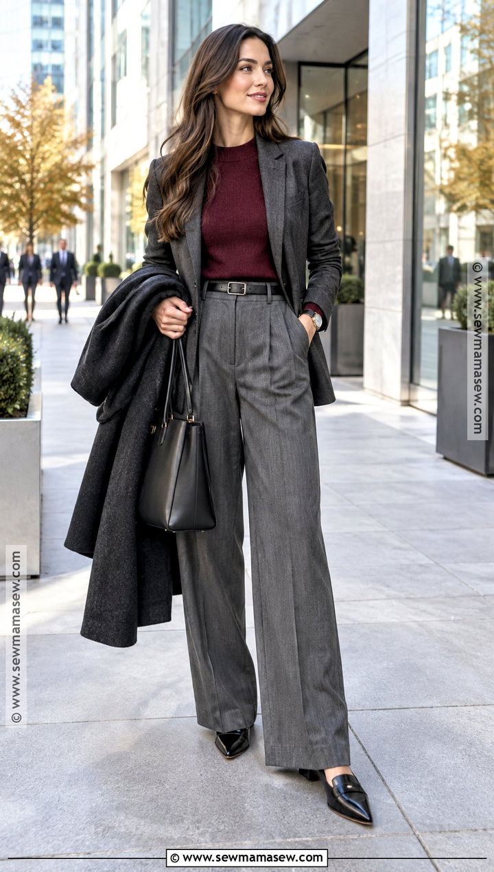 November Outfit With Blazer And Wide Leg Trousers - 20 november outfits fall