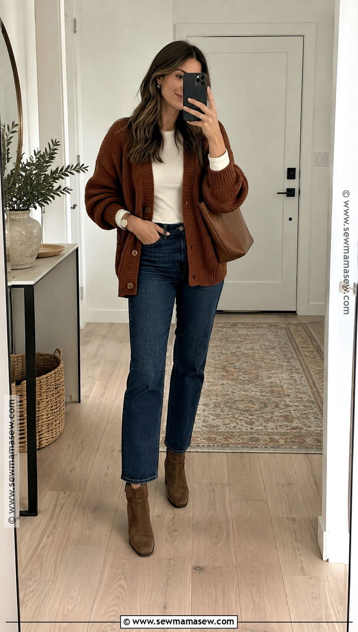 November Outfit With Cardigan And Straight Leg Jeans - 20 november outfits fall