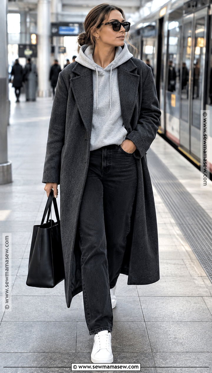 November Outfit With Hoodie And Wool Coat - 20 november outfits fall
