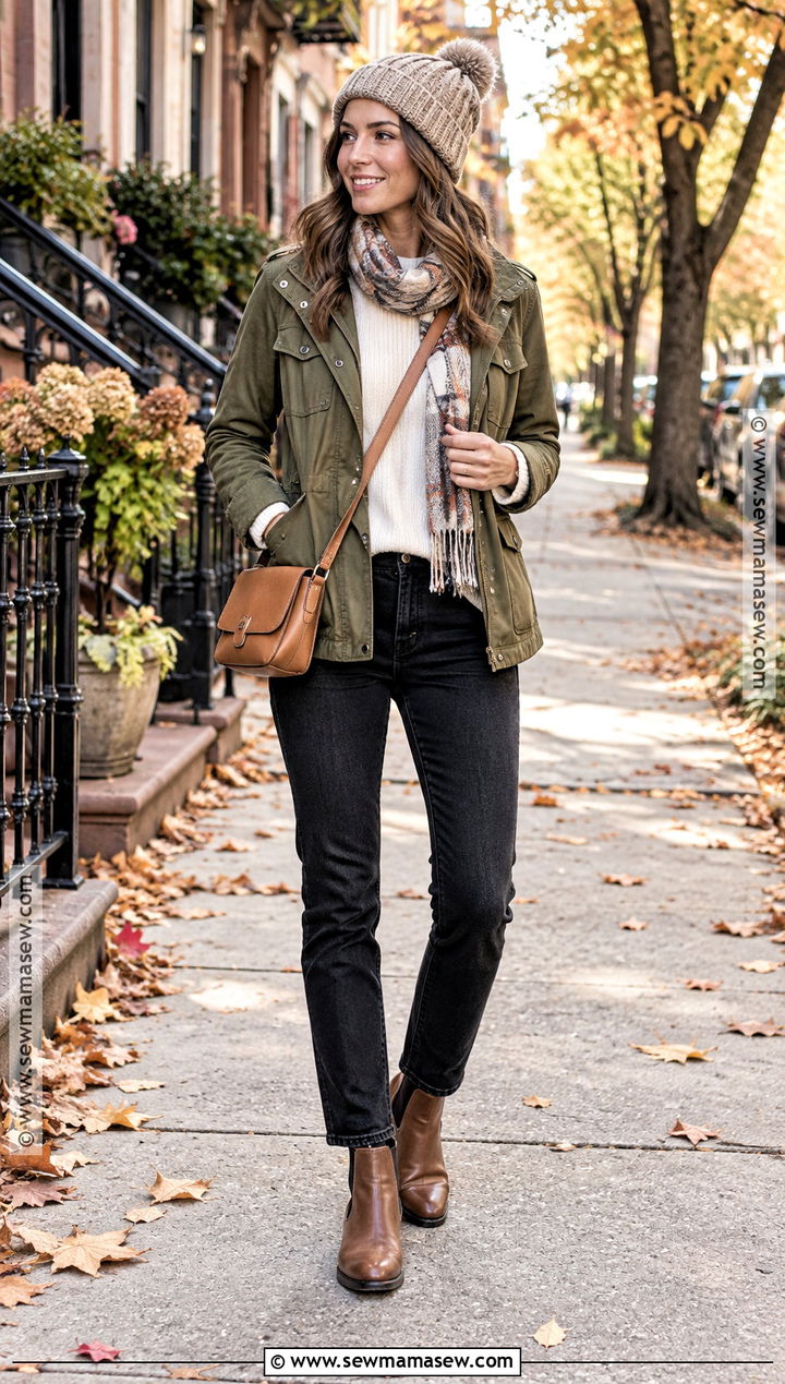November Outfit With Utility Jacket And Black Jeans - 20 november outfits fall