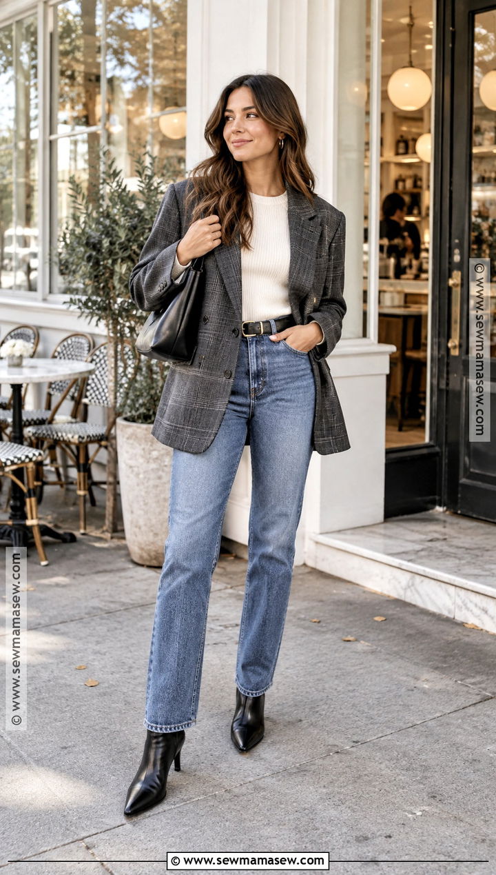November Oversized Blazer Knit Top and Jeans Outfit - 20 november clothes