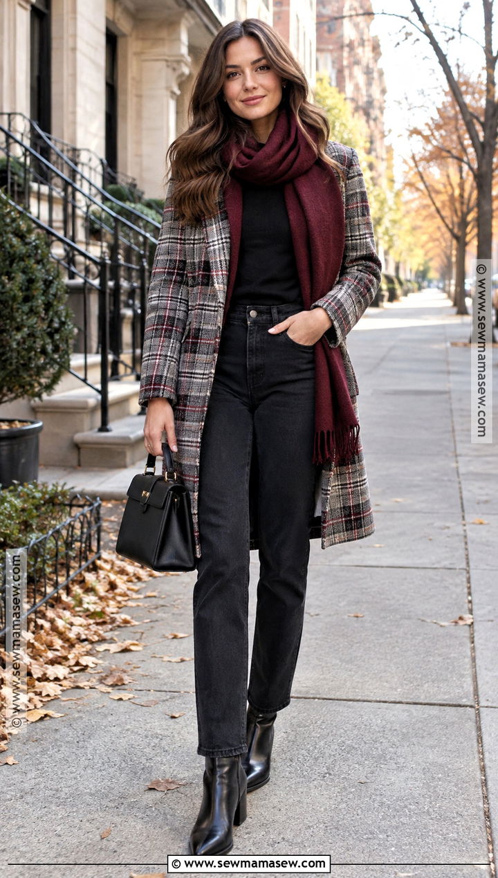 November Plaid Coat And Black Jeans Outfit - 20 november style outfits