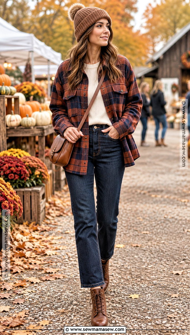 November Plaid Overshirt And Straight Leg Jeans Outfit - 20 Outfits For November