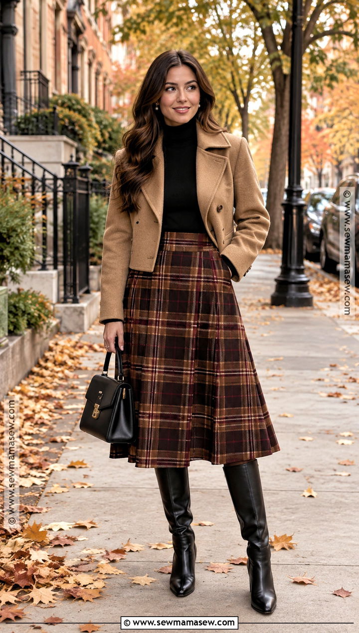 November Plaid Skirt And Knee High Boots Outfit - 15 november street style ideas