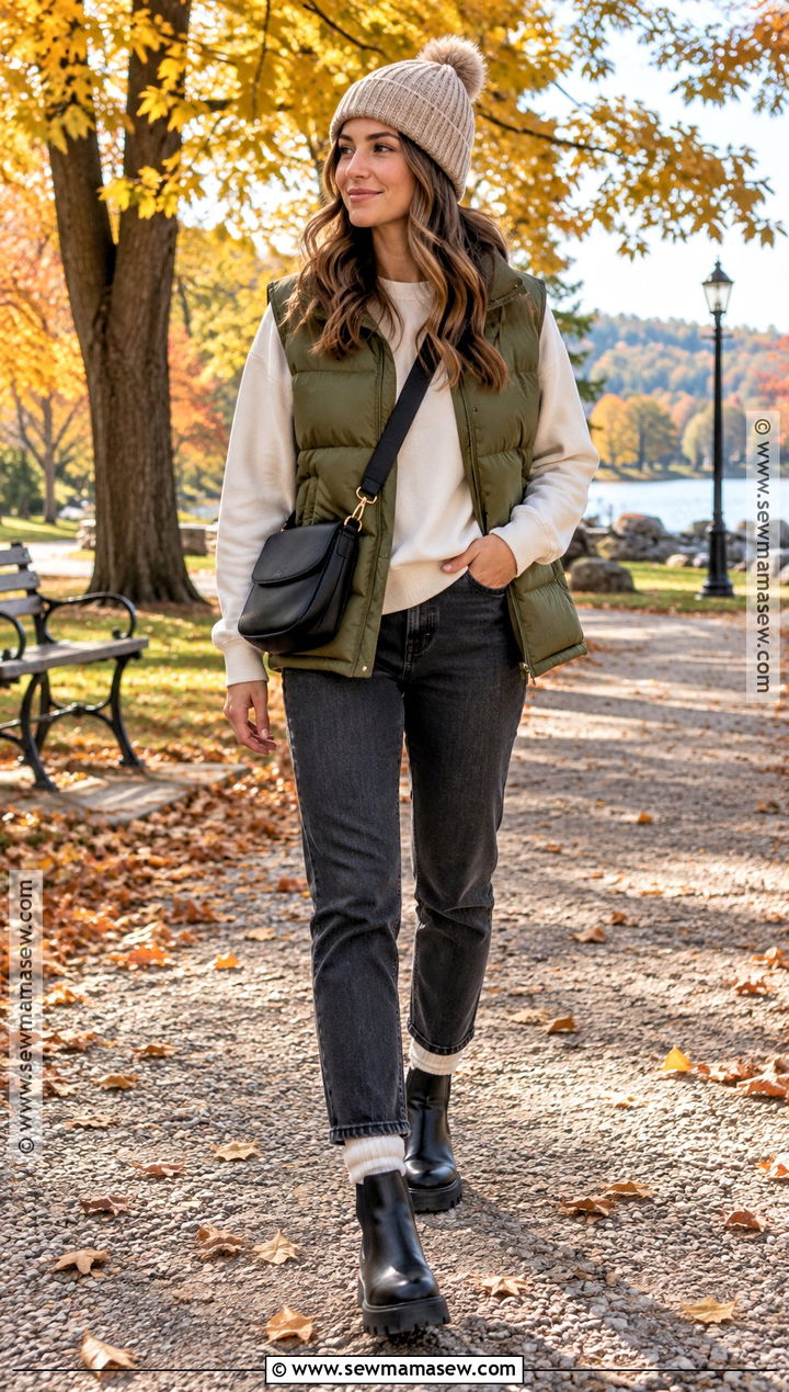 November Puffer Vest And Sweatshirt Outfit - 20 Outfits For November